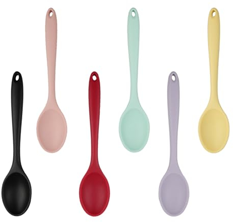Zfseyuh 6 Pièces Cuillère à Servir,Antiadhésive Cuillere en Silicone Cuisine,20.3 x 4.5cm Cuillère à Mélanger Long Manch Pour Mélanger,Cuire,Servi