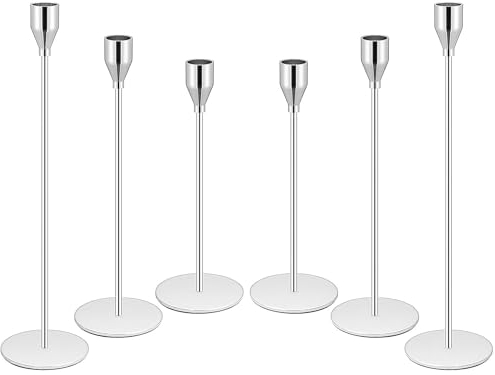 Kerzenständer, Silber/Schwarz Kerzenhalter für Kegel Kerzen, Kegel Kerzenhalter dekorative Kerzenhalter für Hochzeit, Essen, Party, Jahrestag (Silber, 6 Stück)