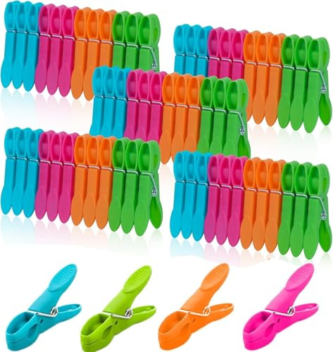CHGANG Clothes Pegs 60 Pack - Strong Grip Plastic Pegs for Washing Line, Laundry Clips with Durable Spring, Rust Resistant, 4 Colors