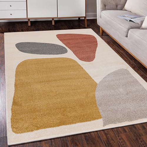 Mazovia Teppich Wohnzimmer 80x150cm Creme Geometrisch Weich Pflegeleicht | Teppich für Schlafzimmer Büro Esszimmer Beige Maschinengewebt Allergikerfreundlich Fußbodenheizungsgeeignet Mittelflor Modern