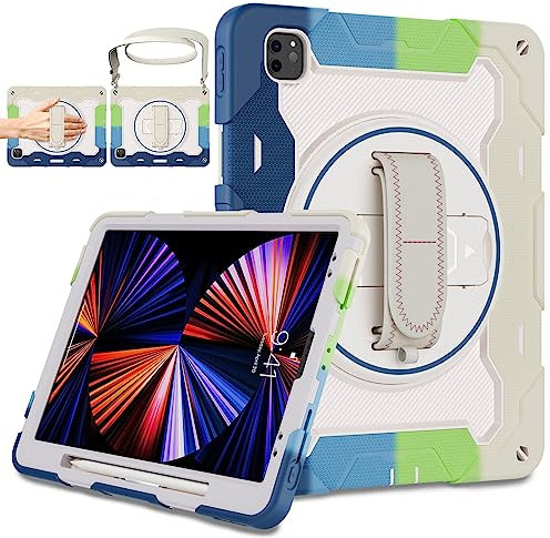 ROSROME Custodia per iPad Pro 12.9 di 6a generazione 2022 con pellicola protettiva per bambini, resistente e antiurto, custodia per iPad Pro da 12,9 pollici di 5a 4a 3a generazione con supporto a 360