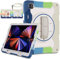 ROSROME for iPad Pro 12.9 Case 6th Generation 2022 with Screen Protector for Kids,Heavy Duty Shockproof iPad Pro Case 12.9 Inch 5th 4th 3rd Gen with 360 Kickstand Hand Strap Pencil Holder, White Blue