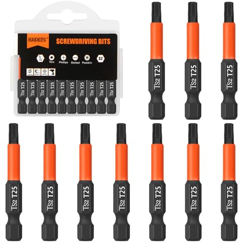 BAIDETS Pro T25 Schrauber Bit Set - Schraubendreher Torx 10 Stück, 50mm Länge, 1/4 Sechskantschaft Bit-Sortiment, mit Spender-Box