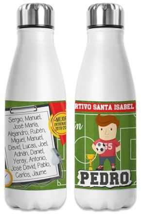 Botella personalizada MEJOR ENTRENADOR FÚTBOL. Regalo especial para ENTRENADORES. Regalo para FIN DE TEMPORADA o FIN DE CURSO. Regalos para profesores. Regalos originales personalizados.