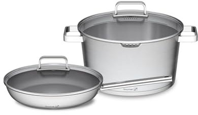 G21 Gourmet Miracle Stainless Steel Saucepan and Strainer, Set of 4, Greblon