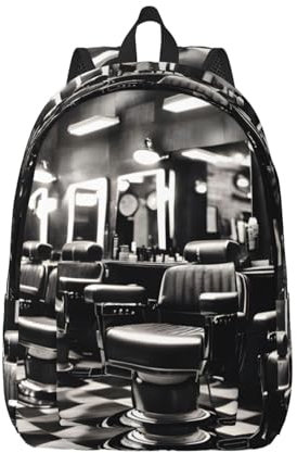Barber Shop Monochromer Stil, vielseitiger, trendiger Canvas-Rucksack für Arbeit, trendig, Reisen, Freizeit, für Männer und Frauen, Schwarz, Medium