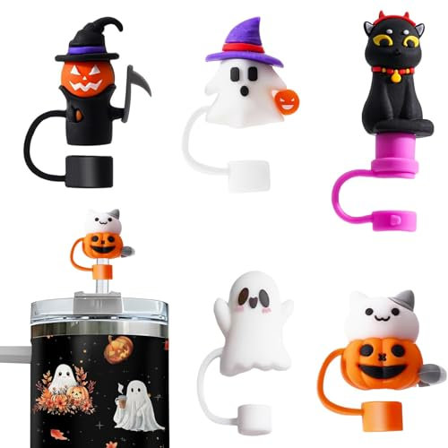 CEDIDJAC Halloween Straw Covers Cap For Stanley Cup Compatible with Stanley 30-40 oz Tumbler Silicone Straw Toppers，Reusable Straw Cover for Halloween Stanley Cup Accessories (5 PCS)