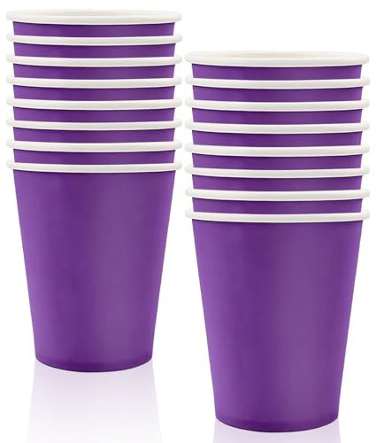 MORAINJAY 16Pcs Party Cups,Purple Paper Cup for Birthday,9oz/250ml Birthday Cups Party Tableware,Solid Color Table Decors for Party,Wedding,Picnic,Purple Party Supplies for 16 Guests