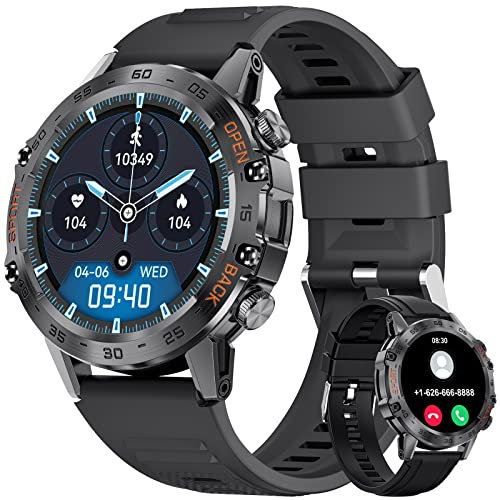 SUNKTA Smartwatch da uomo con funzione telefonica, 400 mAh, lunga durata, 120 + modalità sport/IP68, impermeabile, orologio sportivo militare, touch screen da 1,39 pollici, per Android/iOS