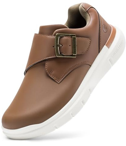 FitVille Men's Wide Fit Casual Shoes Extra Wide Slip on Leather Shoes for Men Edema Recovery Leather Oxford Diabetic Shoes for Wide Feet Hook & Loop