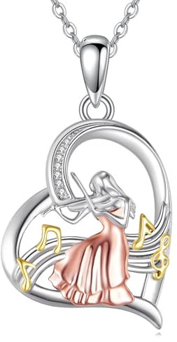 DAYLINLOVE Violine Kette 925 Sterling Silber Frau und Violine Halskette Musik Violinist Schmuck Geschenk für Frauen Mädchen Violinist