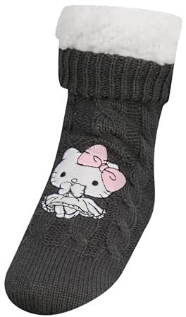 ONOMATO! Hello Kitty Women's Socks, Cuddly Socks, Non-Slip, Soft Material, Dark Grey Stopper Socks for Warm Feet, Comfortable Fit