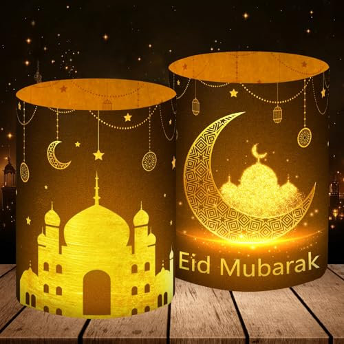 12 Windlicht Tischdeko Ramadan, Ramadan Deko Tisch Set Schwarz Gold, Eid Umrah Mubarak Dekoration, Islamische Geschenke Bayram Islam Eid Deko Kinder Stern Mond Zubehör, für Teelichter Oder Kerzen