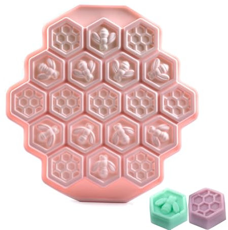 Hoshisea 19 Mulden Biene Silikon Formen, Wabenform Eiswürfelformen, Handgemachte Seifenformen, für DIY Kuchen Muffins Kekse Süßigkeiten Seife Schokolade(Rosa)