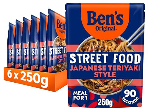 Ben's Original Street Food Japanese Teriyaki Sauce ready in 90 seconds Noodles Ready Meal serves 1 multipack 6x 250g