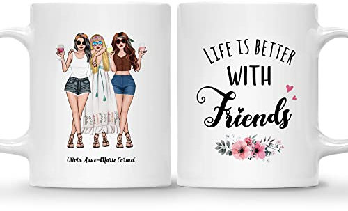 DPgUfPV Taza personalizada (2 mujeres) Besties Forever Best Friend, regalos de amistad para mujeres, niñas, hermanas, taza de café