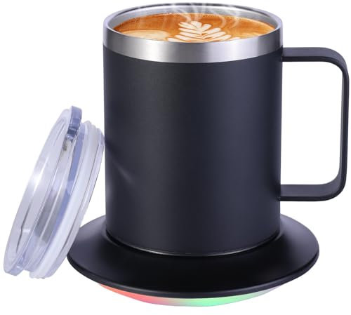 Heated Coffee Mug - USB 5V Powered Smart Mug with 10Hrs Auto Shut Off, Self Heating Mug for Hot Beverages (12oz-Black)