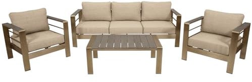 DEGAMO Lounge Set Cannes, Aluminium gebürstet in Edelstahloptik + Kunstholz grau, Polster hellgrau wasserabweisend, Outdoor