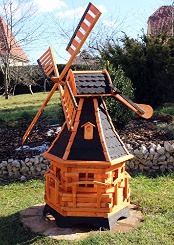 XXL Windmühle 1,40 m aus Holz mit Solar Typ 20.1 (schwarz)