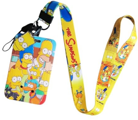 Xingbiyou Porte Badge Simpsons avec Cordon Tour de Cou, Support pour Carte d'Identification, Carte d'Étudiant, Porte-Clés (E)
