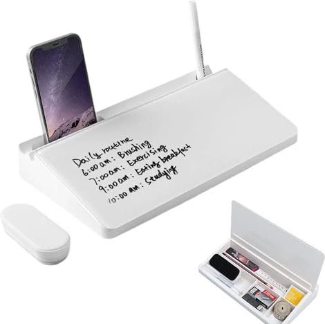 DXIA Tableau blanc de bureau en verre avec rangement, tableau blanc effaçable à sec, liste de tâches, support de clavier, organiseurs de bureau pour la maison(30 * 17 * 5.5cm)