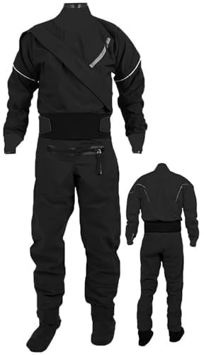 SUNBGRPYE Kajak-Trockenanzug, Wasserdichter Anzug Mit Durchgehendem ReißVerschluss, 3-Lagiges Wasserdichtes, Atmungsaktives Gewebe, Verstellbare Taille/Schuhe, Zum Kanufahren, Angeln,Black-M