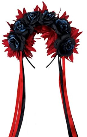 LUMoony Tag der Toten Haarreif 1 Stück Halloween Kopfschmuck Blumenkopfschmuck Party Kopfbedeckung Bänderkopfschmuck Blumenkranz Mexikanische Blume Krone für Frauen Damen Kostüm Accessoires