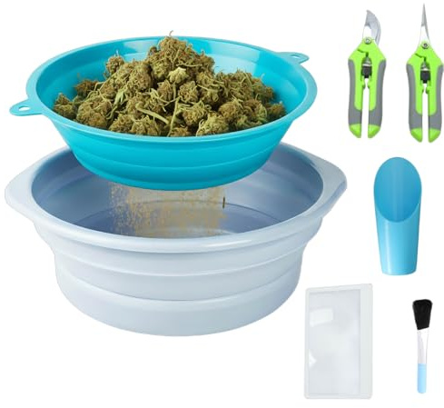 Kit de Plateau d'Effeuillage Pliable avec Tamis en Acier Inoxydable 150 Microns – Ensemble de Récolte Professionnel pour Pollen et Dry Sift – Bol de Tamisage Compact pour Jardinage d'Intérieur