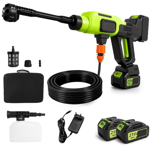 Akku Hochdruckreiniger kompatibel mit Makita 18V Akku, 80bar, mit 2 Akkus | Zweistift-Hochdruckreiniger, 6-in-1-Düse 5M Schlauch, Mobiler Hochdruckreiniger für Balkon, Autowäsche und Terrasse