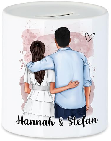 Kiddle-Design Paar Spardose Personalisiert mit Namen Valentinstag Jahrestag Hochzeitstag Geschenk für Pärchen Freund und Freundin Individuelles Sparschwein als Geldgeschenk für Sie & Ihn