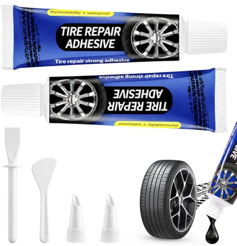 Jiaoshou Pan 2 Tubos Pegamento Neumáticos, Pegamento Caucho | Reparación Neumáticos con Boquilla y Espátula, en Pequeñas Grietas y Agujeros, Coche Moto Bicicleta (120 ml)