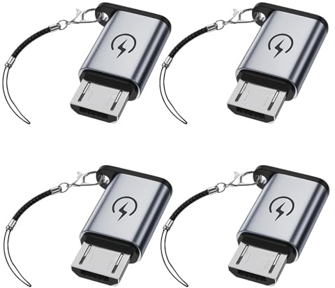 Adaptador USB C a Micro USB, 4 unidades, 18 W de carga rápida y transferencia de datos, adaptador USBC a Micro USB, compatible con dispositivos Android, compacto con diseño de llavero, no para