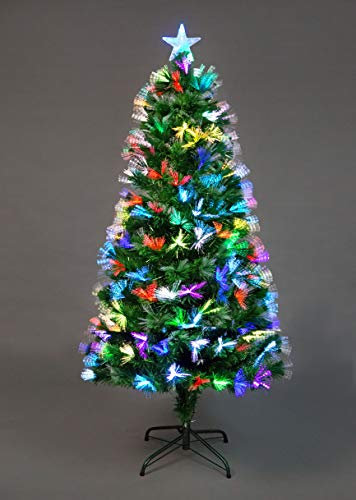 SHATCHI 4Ft/120cm Fibre Optic Christmas Star Topper-Firework Flower Effect-Pre-Lit Green Artificial Xmas Tree-Multicolor Changing Lights, PVC, 120 cm