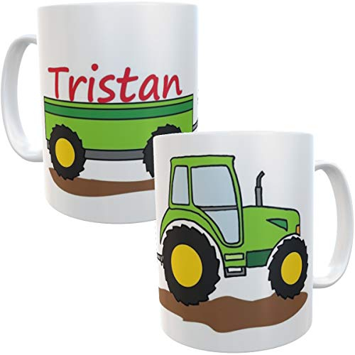 personalisierte Kindertasse Traktor mit Name, Namenstasse Trecker Schlepper Traktor, Kindergartentasse für kleine Landwirte und Treckerfahrer, Traktortasse, Treckertasse, Schleppertasse, Bulldog