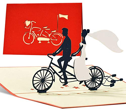 Schöne Hochzeitskarte aus Kraftpapier, Hochzeitstandem, Karte zur Hochzeit, Karte für Verliebte, Einladungskarte, edel, elegant, hochwertig, Just married, L17AMZred