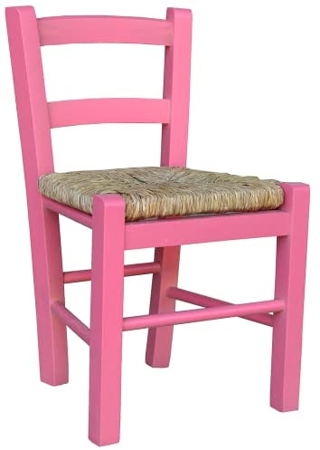 SEDIOLINA BABY IN LEGNO CON SEDUTA IN PAGLIA, sedia per bambino (Rosa, Faggio)