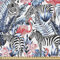 ABAKUHAUS Aquarell Gewebe als Meterware, Flamingo mit Zebra, Schön Gewebten Stoff für Polster und Wohnaccessoires, 1M (148x100cm), Schwarz Korallenrot Blau