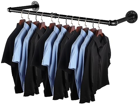 AddGrace Industrieller Eisenrohr-Kleiderständer zur Wandmontage, Kleiderstange, Verkaufsständer, Schrankaufbewahrung, Kleider-Organizer, schwarz