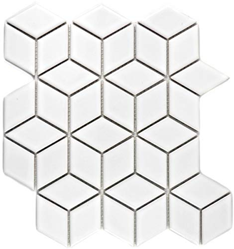 Würfel Mosaik Fliese Keramik 3D weiß glänzend Wandfliesen Badfliese Küchenfliese - MOS13OV-0101