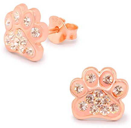 Monkimau Mädchen Ohrringe Pfote Ohrstecker aus 925 Sterling Silver echt Silber mit 24 Kristallen rose Gold plattiert