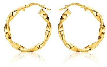 14 Karat 585 Gold Kleine Gedrehte Teilmattiert Creolen Italienisch Ohrringe Gelbgold - PRI15M