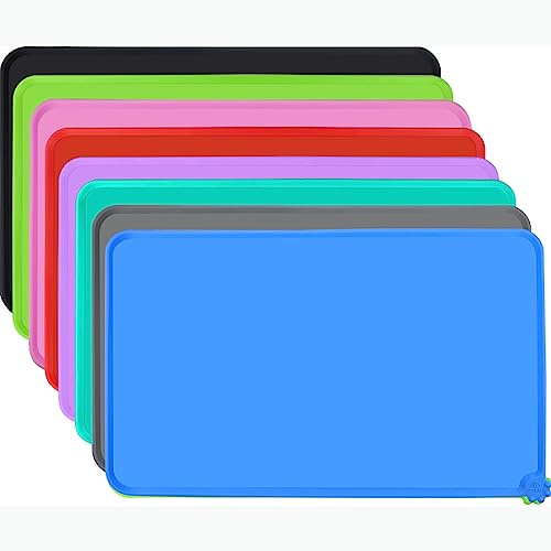 Joytale Silicone Dog Food Mat, Waterproof Cat Bowl Mat with Non-Slip Base and Raised Edge, 53 x 37cm,Blue