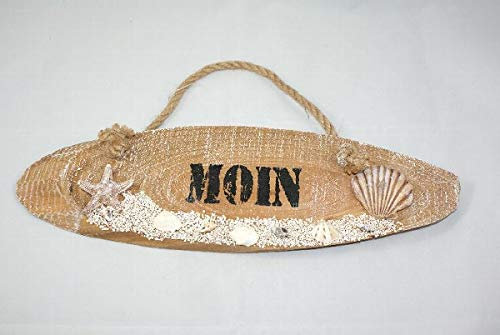 Reinhold W. Heim GmbH & Co. KG Schild Moin 36x10cm Holz mit Muscheln, Seestern und Sand