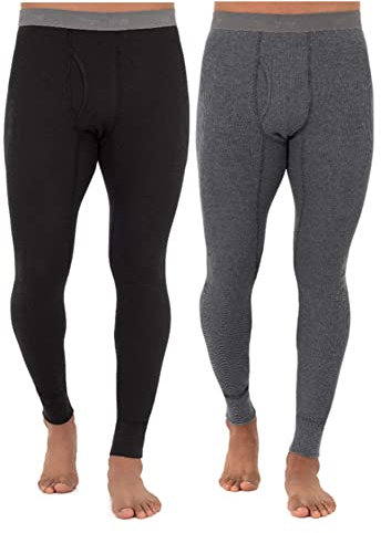 Fruit of the Loom Men's Recycled Premium Waffle Thermal Underwear Long Johns Bottom (1, 2, 3, and 4 Packs) Pajama, Black/Greystone Heather, 3X-Large (Pack of 2)