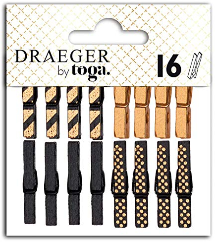 Toga Pinces à linges, Noir et Or, 3 cm x 0,3 cm, Set de 16 Pièces