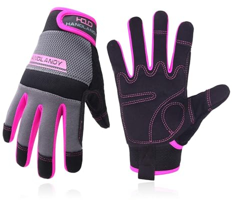 HLDD HANDLANDY Damen Utility Arbeitshandschuhe, ultraleichte Sicherheits-Arbeitshandschuhe, Mechaniker-Gartenarbeit, DIY-Arbeitshandschuhe mit Touchscreen (L, rosa)