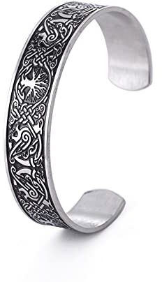 kkjoy Bracelet viking vintage en acier inoxydable Arbre de vie Raven Nœud irlandais 24 runes Bijoux pour homme et femme