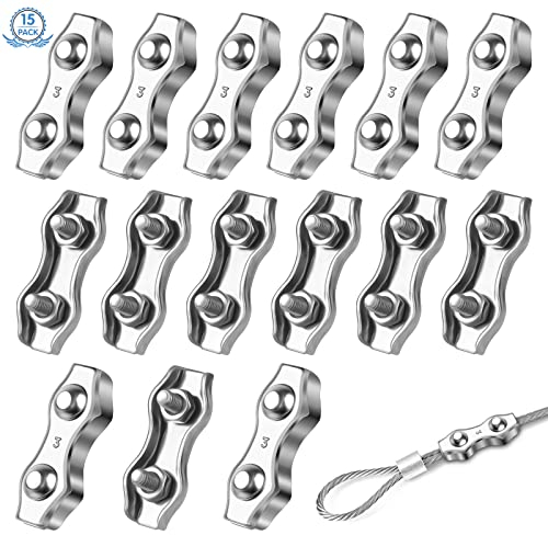 15 Pezzi M3 Morsetto per Cavo In Acciaio Inossidabile 304 Morsetto per Cavo Duplex, Doppia Clip per Funi Metalliche 3mm, Stendibiancheria, Appendere La Bandiera, Spedizione e Ancoraggio