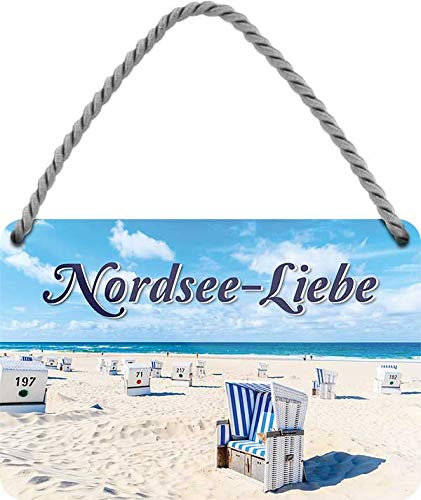Blechschild ''Nordsee-Liebe (Strandkorb)'' 18x12cm Geschenk Lustige Sprüche Feier Vintage Retro Geburtstag Deko Party Überraschung Fan Meer Urlaub Sommer Sandstrand