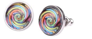 Adi Modeschmuck Ohrstecker 'Isa', originelle farbige Ornamente unter einem 12mm Glas Cabochon, handgefertigt in Berlin (Buntes Motiv 4)